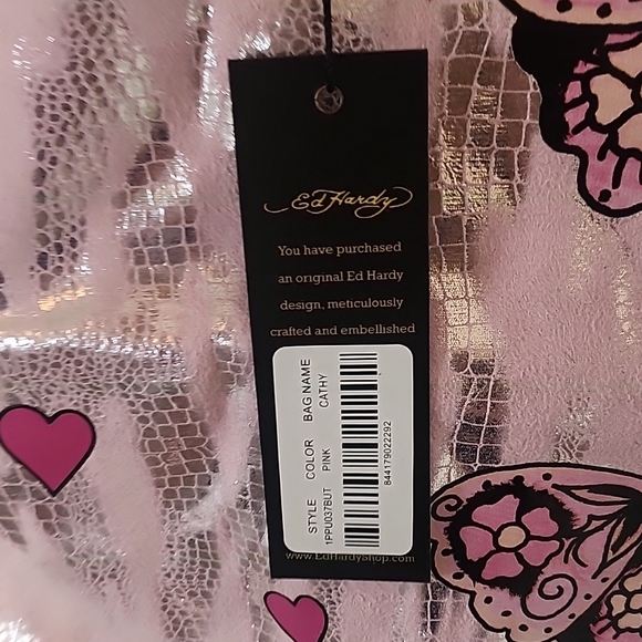 Ed Hardy Pink and Silver Butterfly Heart Tote - Picture 9 of 12